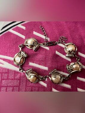Elegant Pink Pearl Link Bracelet - Women Jewelry